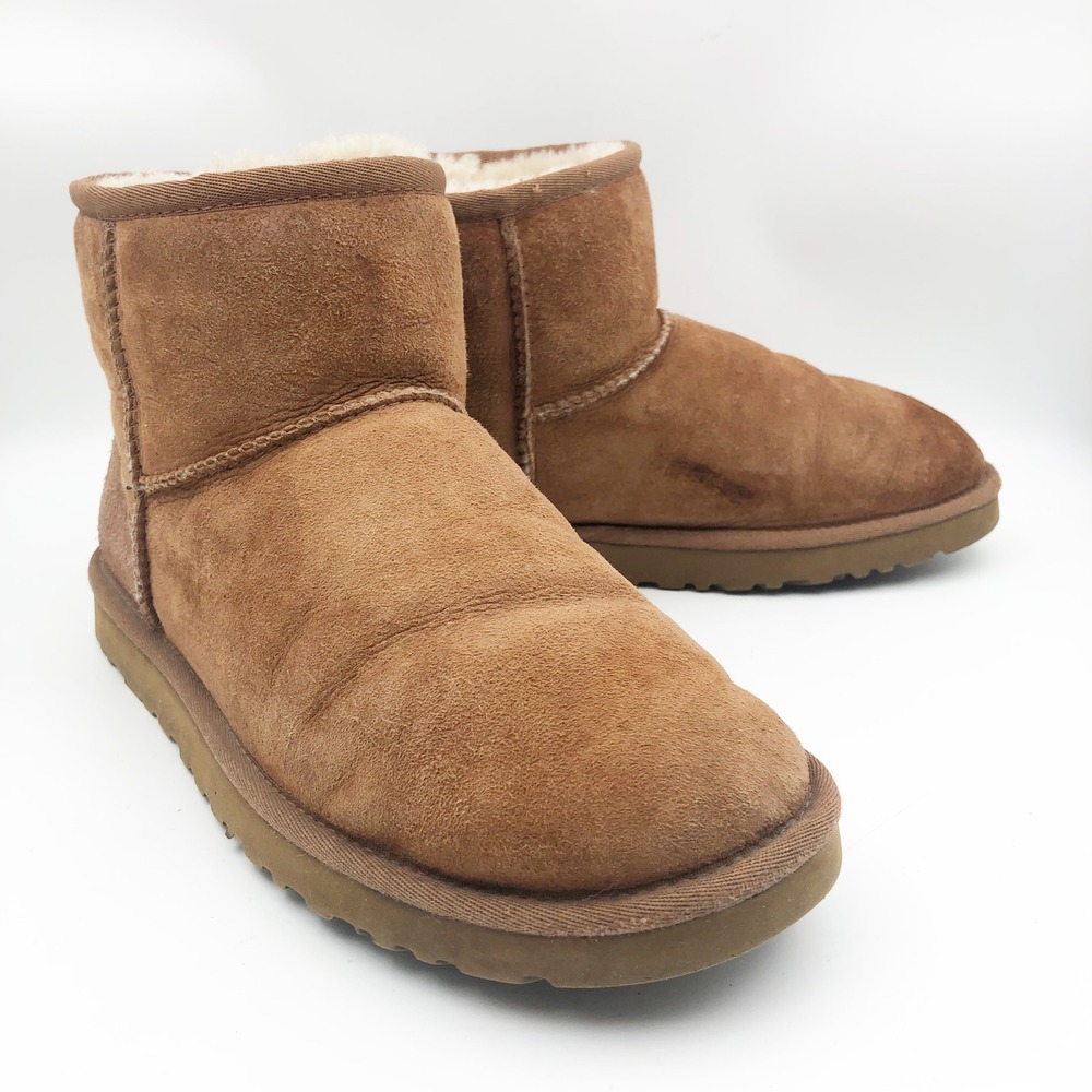 UGG Boots Womens 9 Classic Mini II Sheepskin Brown Tan Short Suede Shearling
